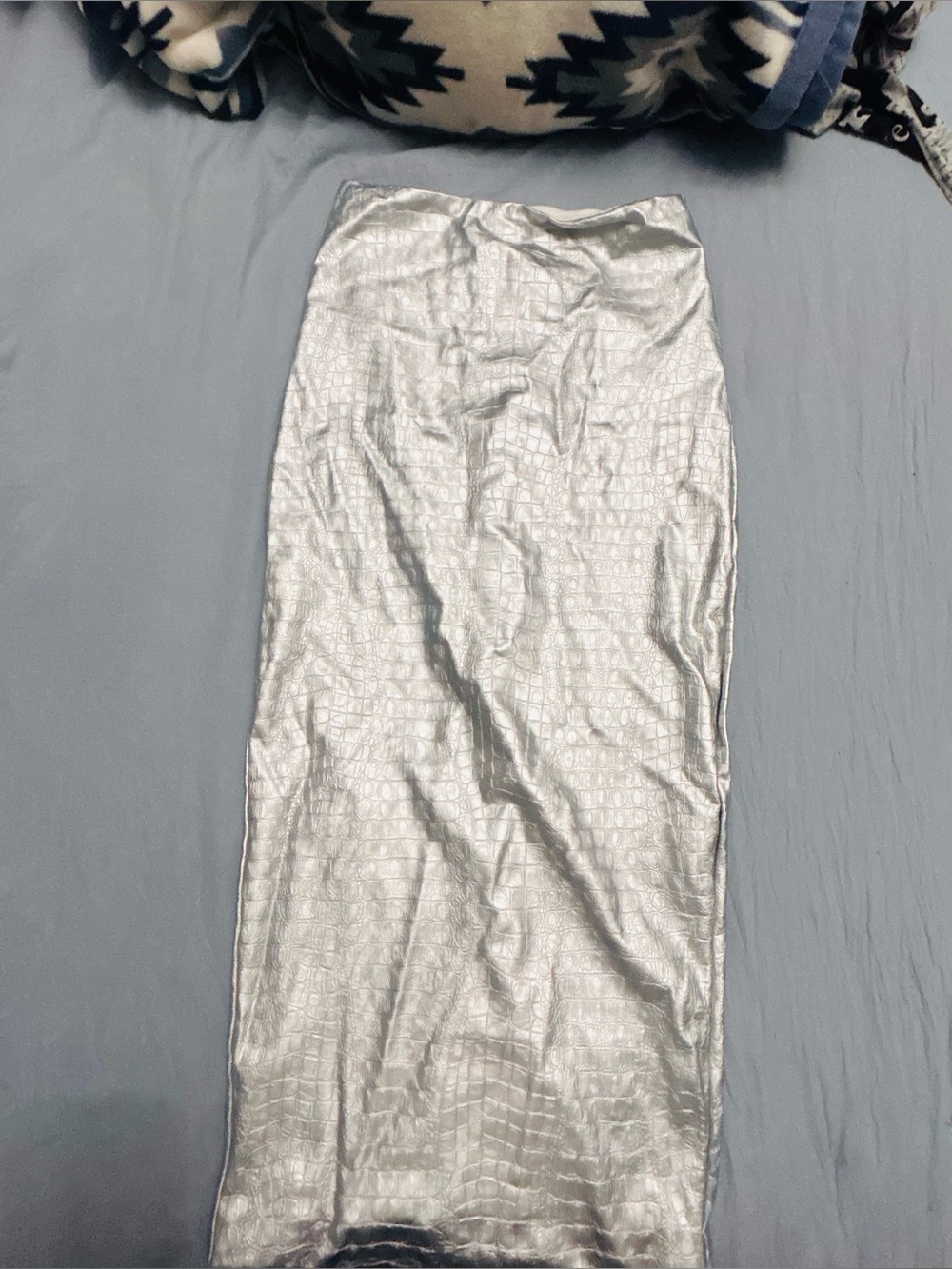 naked wardrobe Silver Croc-Embossed Midi Skirt